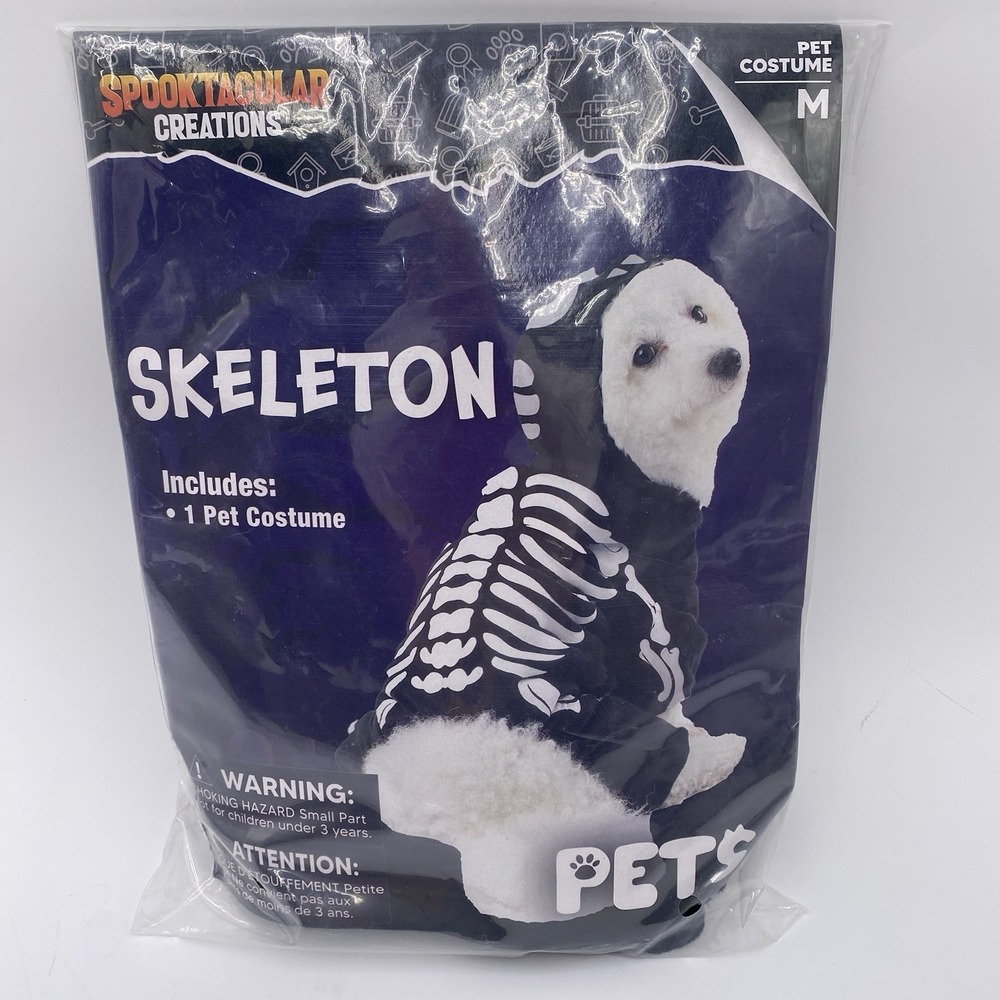 Pet Dog Plush‎ Skeleton Hoodie Costume for Halloween Dress Up Party Size Medium
